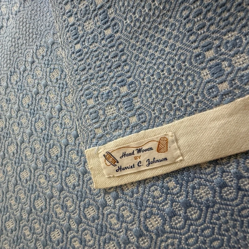 Harriet C Johnson Hand Woven Blue White Cotton Placemats Set 3 Vintage Textiles